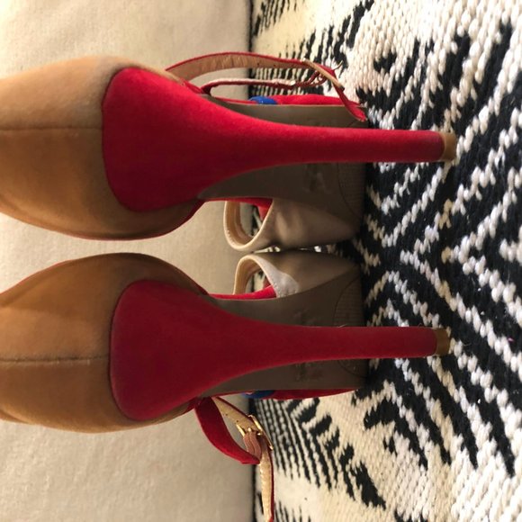 Red Navy Blue Tan Stiletto Heels - Picture 4 of 11